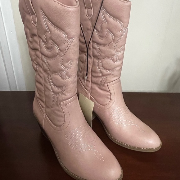 Cowgirl Boots pink faux leather Mid-Calf Stiching Western Low Stacked Heel - Picture 12 of 12
